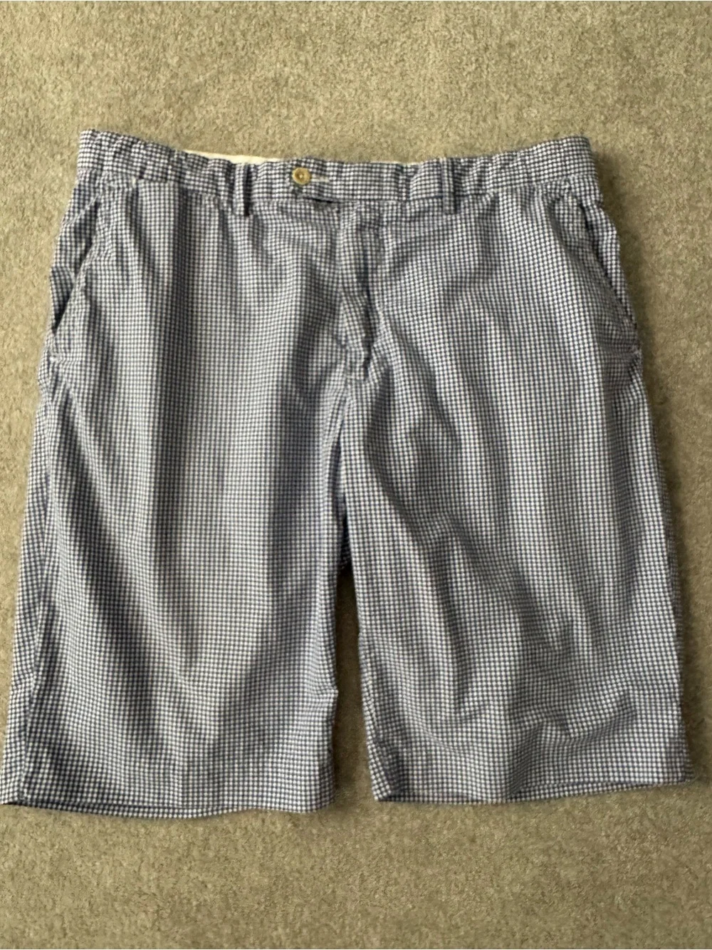 Ralph Lauren Blue and White Gingham Flat-Front Shorts
